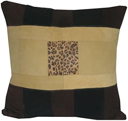 Genuine suede leather cushion cover with leopard printed suede, yellow, brown and black colour suede. 18in x 18in or 45cm x 45cm