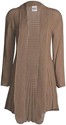 ASBAHFASHION Women’s Plus Size Knitted Plain Crochet WATERFALL Open Cardigan MOCHA ML