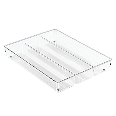 InterDesign Linus range couvert tiroir, grand support couvert à trois compartiments, en plastique, transparent