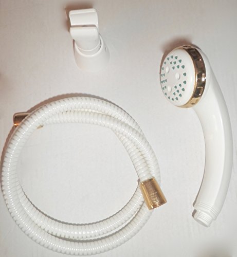 Duschset Brauseset Handbrause (3 Funktionen) + Duschschlauch+Wandhalterung weiss weiß gold