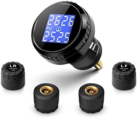 KOLSOL TS61 Tire Pressure Monitoring System TPMS, Wireless Real-time Cigarette Lighter Plug TPMS and Temperature Gauge with 4 DIY External Sensor