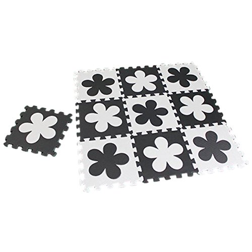 Schaum Boden Matte – TOOGOO(R)10 Stueck EVA Schaum Puzzle Kinder Spielzimmer Sport uebung Bodenmatte Qualitaets-Falzziegel Schwarz & Weiss Nummer Blumen-Form Grafik Muster - 2