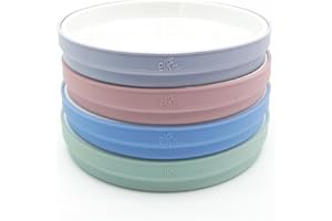 Elk and Friends Kids 7.8” Porcelain White Plates with Silicone Sleeves | Suitable for Babies/Toddlers | Microwave & Dishwasher Safe | Non Slip Dinnerware | Snack Dishes | 4 Pack