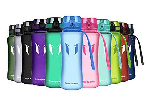 Super Sparrow Deportes Botella de Agua - No tóxico BPA Libre y ecológico Tritan Co-Poliéster Plástico - Reutilizable con Tapa a Prueba de Fugas (Azul, 550ml-18oz)
