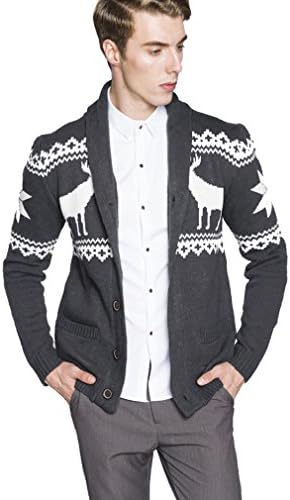 WTUS Men's Button Down Reindeer Fine Knit Christmas Cardigan Jumper Coat