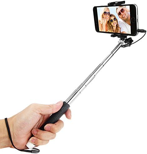 Selfie Stick,IDACA Extendable Supreme Mini All in One Wire Selfie Stick With Universal Phone Holder for iPhone, Samsung, Most Andriod Mobile Phone Color Black