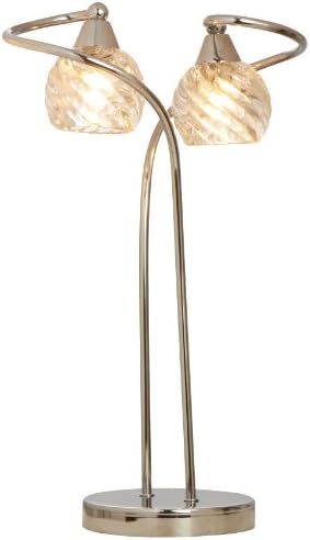 Contemporary Libby Criss Cross Chrome 2 Arm Spiral Clear Glass Light Shades Table Lamp