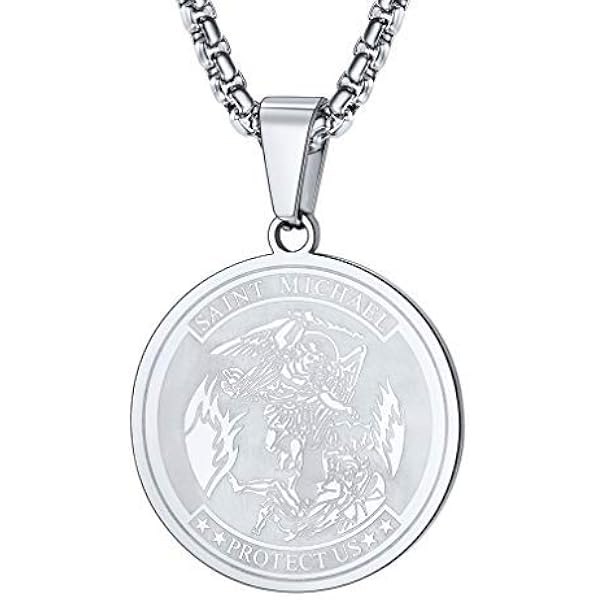 Saint St Michael Pendant Necklace, Religious Protector Medal, Alloy, 18 Chain e