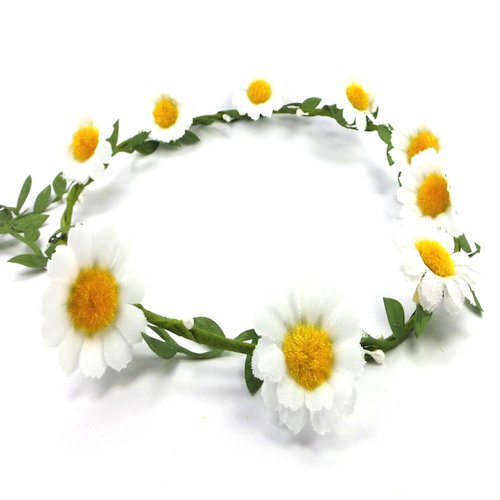 Bride Boutique Wedding Bridesmaid Boho Floral Flower Festival Forehead Headband Hair Garland (Large White Daisy)