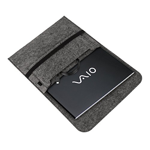 kwmobile Laptoptasche Filz Sleeve für Sony Vaio Pro 13 – Notebook Tasche Schutzhülle Laptop Case Hülle in Dunkelgrau mit Innentaschen - 2