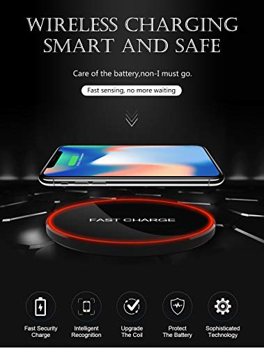 Fast Wireless Charger, Qi-Certified Ultra-Slim Wireless Charger Compatible Pad, 10W Fast Charging for Samsung Galaxy S8/ S8 Plus/S7/S7 Edge/Note 8, 7.5w Fast Charging for iPhoneX/8/8 Plus (No Adapter)