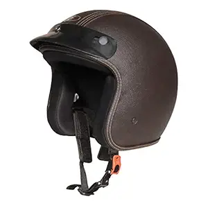 O2 Star Leather Unisex Helmet with Adjustable Strap Head Protector for Bike Scooty Ride (Brown, M) (O2STAR-L-B)