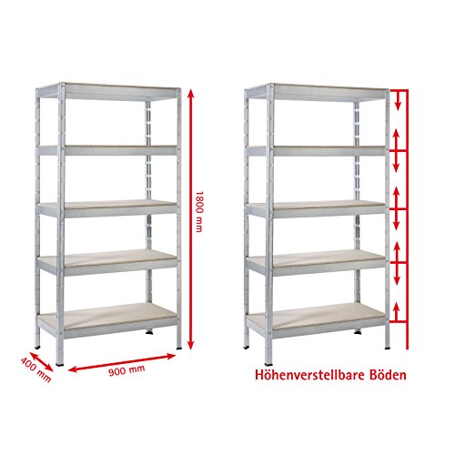 Schwerlastregal Regal Steckregal 180x90x40cm Metall verzinkt Regalsystem Steckregalsystem 5 Holz-Böden Traglast 1250kg einfache Montage durch Stecksystem kein Verschrauben Schulte - 2