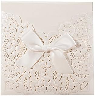Newest White Laser Cut &amp; Embossed Invitations Kit With Ribbon Matched With RSVP &amp; Thank You Card For Wedding Party Birthday Occasion.(20PCS)