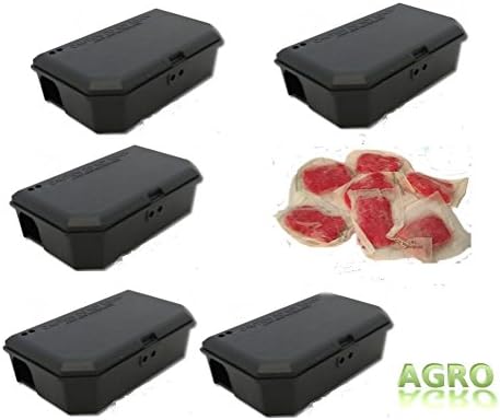 5 X Plastic Bait Boxes &amp; 20 paste sachets For Mice / Mouse Control