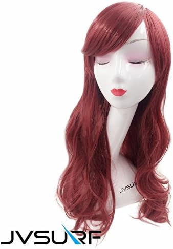 JVSURF Claret Natural Wig Heat Resistant Side Fringe Hair Full Wigs Spiral Curly Wigs with Free Wig Cap