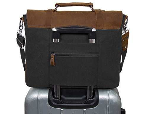 ECOSUSI Vintage Canvas Leder Aktentasche Umh  ngetasche Passend f  r max 14 7  Laptop