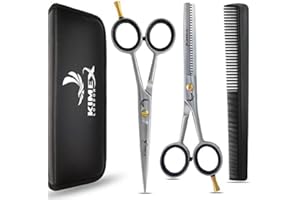 KIMEX LONDON Professional Hairdressing Scissors - Hair Thinning Scissors Set, 6.0 inch + Presentation Case/Box + Black Comb