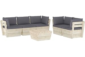 vidaXL Muebles de Jardín de Palets 6 Piezas y Cojines Mobiliario Terraza Hogar Cocina Mesa Asiento Silla Suave Exterior Respaldo Madera de Abeto
