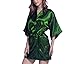 Produktbild Swallowuk Damen Elegant Kimono Morgenmantel Bademantel Kurz Schlafanzug Nachtwäsche mit Gürtel (M, Dunkelgrün)
