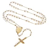 ✟ MEDIDA ✟: Longitud de cruz: 42mm, espesor de cruz: 5mm, espesor de medalla: 1.8mm, diámetro de perlas: 6mm, longitud de collar: 66 cm (+ 16 cm).