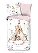 Produktbild Aminata Kids - Kinder-Bettwäsche-Set für Mädchen rosa Weiss 135-x-200 cm Indianer-Zelt Tier-e 100% Baumwolle Reißverschluss Giraffe & REH im Indianer-Zelt mit Blumen