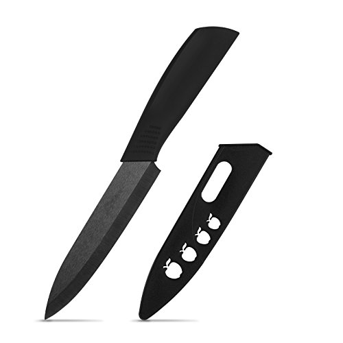 Keramikmesser set,Yoofor Hochwertiges Keramikmesser mit Griff in hohem Druck, Set 5-teilig Keramik Küchenmesser mit Schutzhülle zum Schneiden Obst &Gemüse & Fleisch – Schwarz - 5