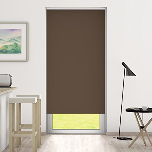 DESWIN Rollos – Set: Verdunkelungsrollo + Premium-Klemmhalter – 45 x 230 cm BRAUN – (KlemmFix Rollo mit Metallkette, Klemmhaltern, Rollo-Magnete, Halter zum Schrauben) - 2
