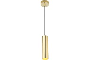 Alpinaluz Lámpara Colgante Tubular de Aluminio para Techo, Diseño Moderno y Minimalista de 20 cm con Casquillo GU10 y Cable Textil de 120 cm (Dorado)