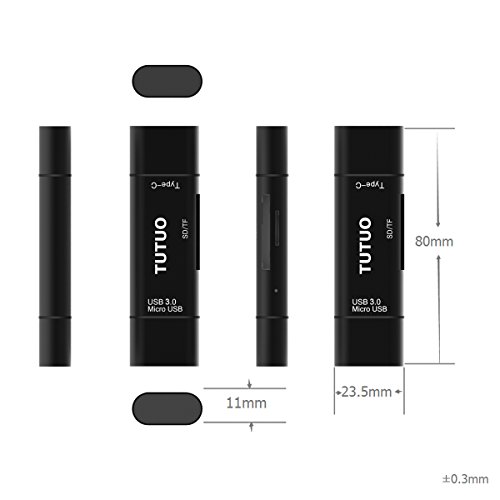TUTUO USB Kartenleser Speicherkartenleser SD / Micro SD (TF) 3 in 1 Universal USB Type C, USB-A 3.0 und Micro USB OTG Adapter für MacBook Pro, Chromebook Pixel / XL / Pixel C, Nexus 5X / 6P, Lumia 950 / XL, Huawei P9 / P10, Samsung Galaxy S8, OnePlus 3 und mehr (Schwarz) - 5