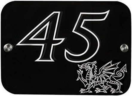 House Sign Number Plaque Custom Made Personalised With Emblem of Red Dragon | 12 Colours | 6 Designs