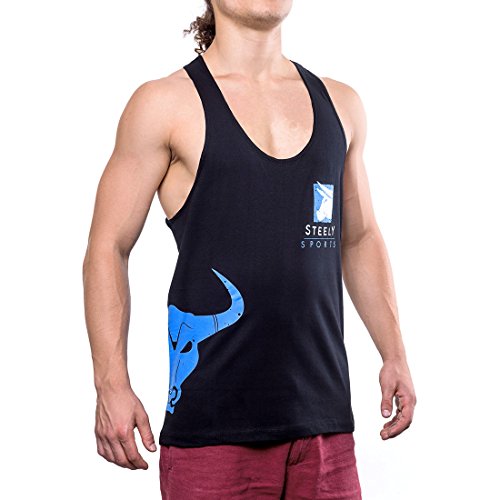 Steely-Sports Herren Bodybuilding Tank-Top – Classic Logo Stringer – Farbe: schwarz Größen: S-M-L-XL