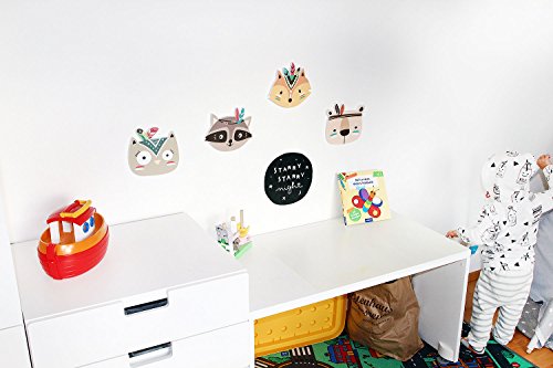 Wanddeko in 3D für das Kinderzimmer *** NEUHEIT ***- 4er-Set mit 3D-Effekt -Süße farbige Indianer Tierköpfe in TOP Qualität auf 10mm starken Platten – MADE IN GERMANY - 2