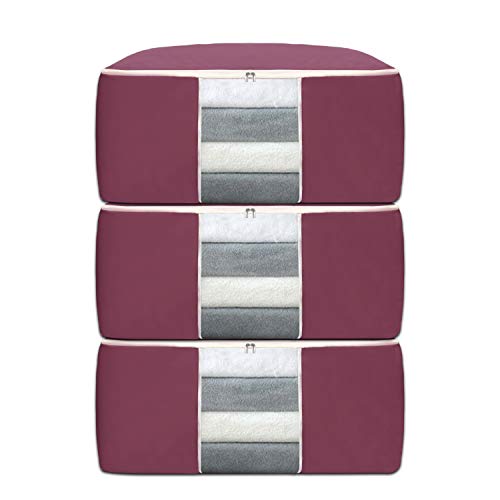 VITCOCO Sac de Rangement pour Couette Oxford avec Grande Fenêtre Transparente et Poignée de Transport pour Rangement, pour Édredons Couvertures Oreillers Jouets Vestes Vêtements, Gris3 pièces