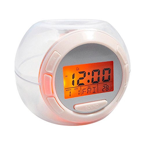 Jocca 1164 Reloj Despertador con Sonidos Naturales y Luz, Blanco, 8.5 x 11 x 10 m
