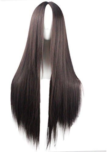 Rise World Wig 75cm Dark Brown Two Tone Straight Curly Anime Cosplay Heat Resistant Hair Wig