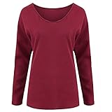 Xmiral Pullover Damen Jumper Lässige Langarm Sweatshirt Lose V-Ausschnitt Dünne Bluse Tops (XL,Rot)
