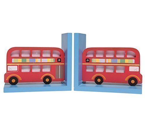 Big Red Bus Wooden Bookends