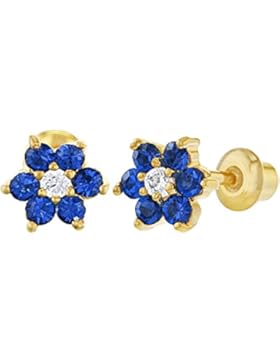 In Season Jewelry Mädchen - Schraubverschluss Ohrringe Herzform Blume 18k Vergoldet Navy Blau Klar Kristall 5mm