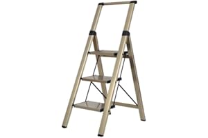 CREVICOSTA QUALITY MARK MARCAS DE CALIDAD - Escalera Dalia - Escalera domestica de Aluminio con Mango. 3 peldaños (Champagne)