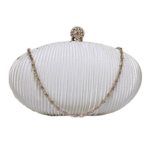 Oval Shaped Crystal Satin Hard Cased Evening Clutch Bag And Crystal Top Clasp (Ivory)
