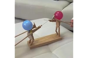 GIVOKE Balloon Bamboo Man Battle with 100 Balloons, Wooden Fencing Puppets Battle Game for 2 Players, Fast-Paced Balloon Fight Party Games