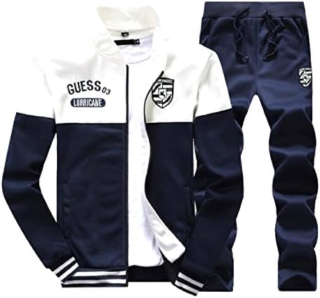 Aprilley Mens Relaxed-Fit Long-Sleeve Varsity Jacket Jogger Pants Set -  White - 