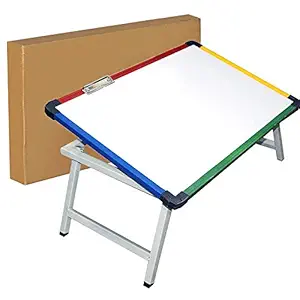 Nexat Multipurpose Writing Study Table Adjustable Whiteboard Table for Kids Foldable Laptop Desk Bed Tray for Home - 61 x 40.5 x 24 cm (White C)