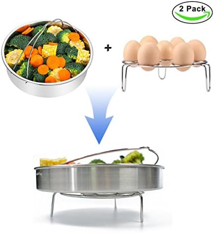 【New Upgrade】Egg Steamer Basket Rack Set, PHIFO 2 Pcs 304 Stainless Steel Kitchen Cookware Egg Steaming Holder Rack Stand Set Fit for Air Fryer Instant Pot ect (Egg Steamer Basket Rack Set)
