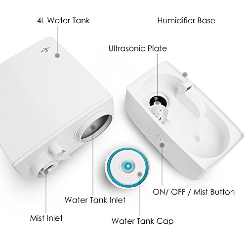 Joly Joy Luftbefeuchter 4L Ultraschall Humidifier mit kühlem Dampf mit 3 Modi zur Verbesserung des Raumklimas, Weiß - 4
