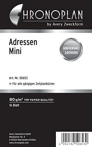 Chronoplan Mini 50653 Forms Addresses 16 Sheets White