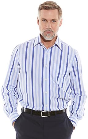 Savile Row Men's White Blue Navy Wide Stripe Classic Fit Shirt - Single Cuff 20" Standard