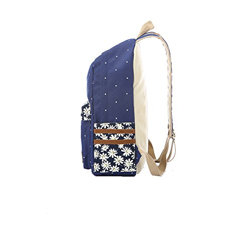 Evay Canvas Rucksack Retro Vintage Stil Bunte Polka Dot Daisy Blume Schulrucks  cke Schule Tasche f  r Damen und Herren Leichte Niedlichen Wasserdicht
