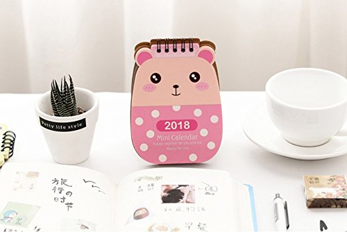 Download BANCN Exquis Bande dessinée Ours Mini Calendrier Mignon de Bande Dessinée Animal Bureau Bureau Calendrier Flip Stand Table Bureau Planner (Rose)